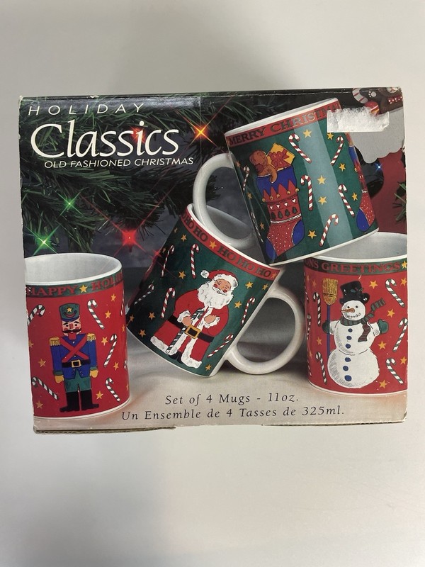 4 ( 11 oz. ea.) Holiday Classics “ Old Fashioned Christmas Mugs”.