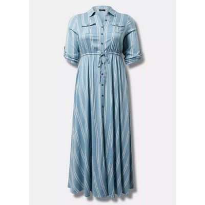 NWT Torrid Maxi Wash Challis SS Shirtdress Isdora Stripe 3X