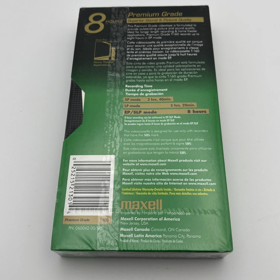 Maxell VHS T-160 Grado Premium Sonido Superior y Imagen Sellados de Fábrica 8 Horas ✅ Nuevo de Lote Antiguo Foto 4 de 4