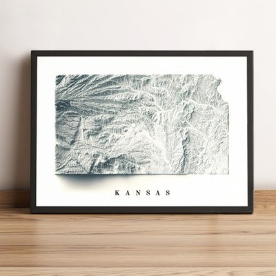 Kansas Map, Kansas 2D Relief Map, Kansas Vintage Map - 2D Flat Print
