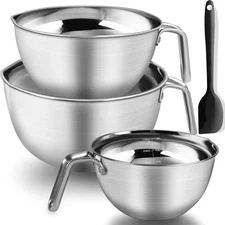 Marsheepy Stainless Steel Mixing Bowls With Handle And Pour Spout,3 Silver 