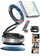 360° Adjustable Magnetic Phone Holder for Car Zinc Alloy Foldable Vacuum Black