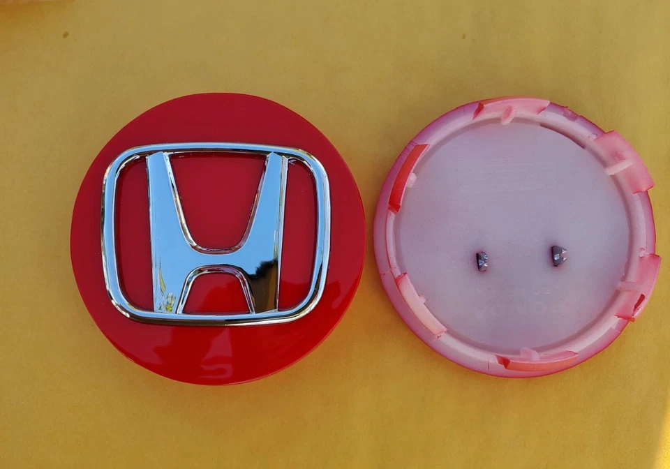 4x HONDA Set Of Red Wheel Center Caps 69MM - - Satisfaction Guaranteed Foto 3 de 4