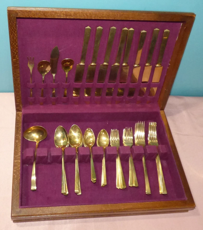 Dirilyte Gold Color Flatware Service for 8 Goldware 45 Pieces Ladle Spreader - Image 2 of 4