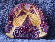 "CHEERS" Party Glasses, Beaded Cross Stitch Refrigerator Magnet, Made in the USA