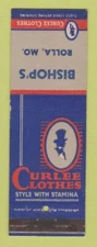 Matchbook Cover - Curlee Men's Clothes Bishop's Rolla MO