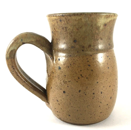 Studio Pottery Mug Signed Eric 1982 Speckled Caramel Gold 16oz Vintage