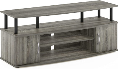 Large Entertainment Stand for TV up to 55 Inch, French Oak Grey/Black