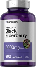 Black Elderberry Capsules 3000mg | 300 Count | Sambucus | Non-GMO | by Horbaach 