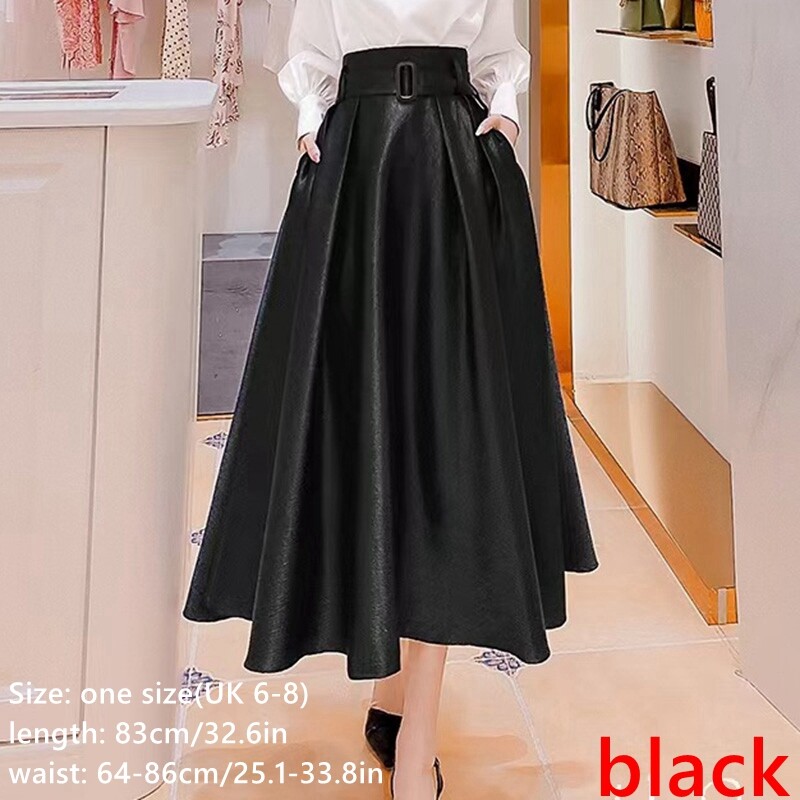 Lady Loose Satin Mid-length Skirts Pleated A-line Swing High Waist Vintage  Style - Main Image