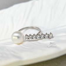 Women Freshwater Pearl Sterling Silver Cubic Zirconia Adjustable Ring Gift 01168