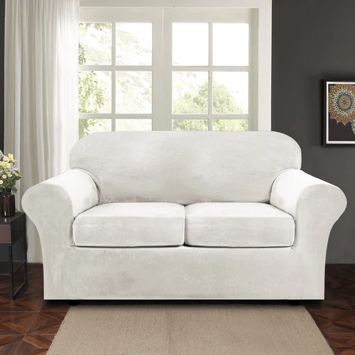 Samt Stretch Elastisch Sofabezug Wohn Couch Schonbezüge Schoner 1/2/3 Sitzer - Bild 80 von 112