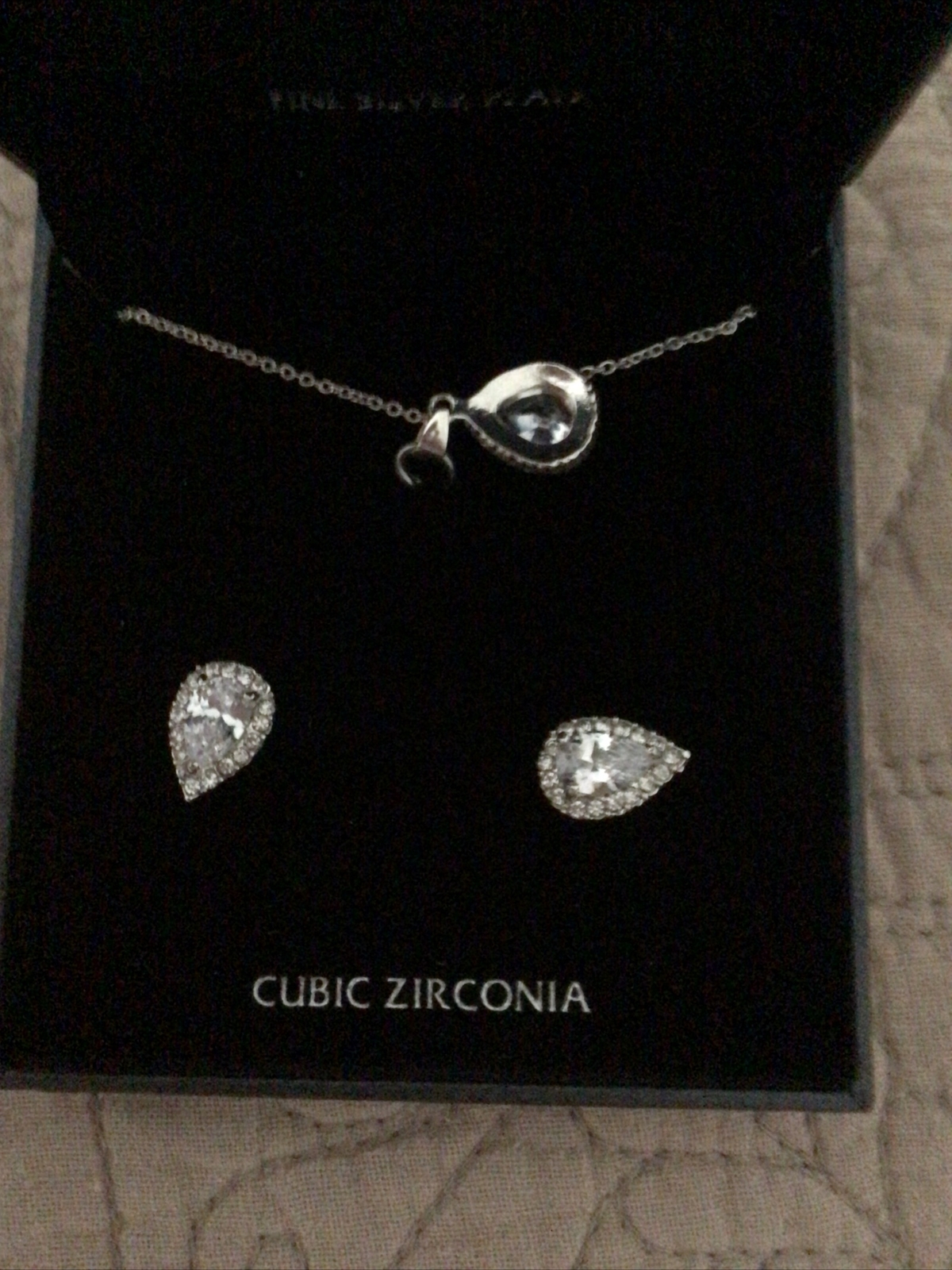 DANECRAFT FINE SILVER PLATE CUBIC ZIRCONIA NECKLACE AND TEAR SHAPED EARRINGSNew! eBay