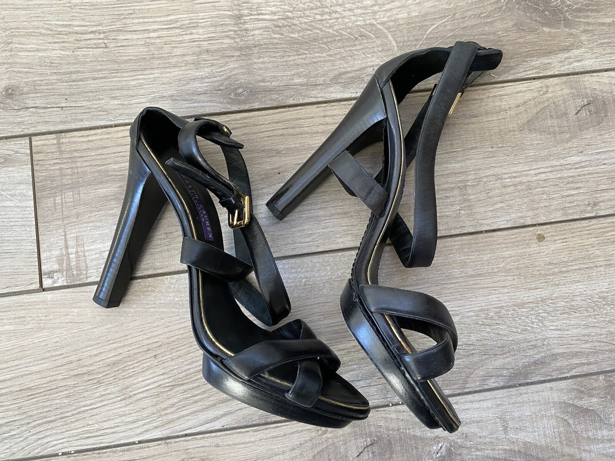 ralph lauren collection purple label black leather strappy  Lauren Ralph Lauren Black Strappy Heels main image 0