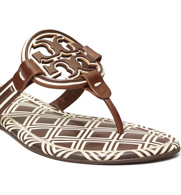 サンダル・ミュール Tory Burch Leather Thong Sandals NIB Tory Burch Metal Miller Leather Thong Sandal Ivory Brown