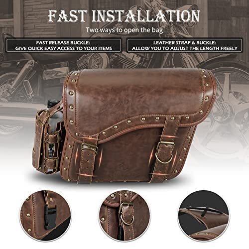 Motorcycle Saddle Bags, PU leather Motorcycle Saddlebags, Reinforced Straps & - Picture 7 of 7