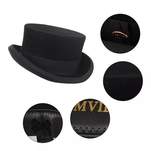 New Unisex Black Deadman 100% Wool Dressage Topper Riding Equestrian Top Hat - Picture 6 of 8