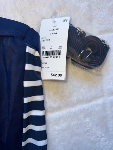 NWT'S Land's End tankini blue white stripe sz L 14/16 Lined bra Top ONLY - Picture 4 of 8