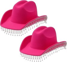 2x Adult Pink Cowboy Hat With Dangling Chain Carnival Music Festival Accessories