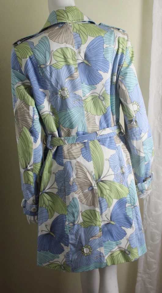 NWT Alberto Makali Sz 12 WILD Funky Blue Green Floral MOD Trench Jacket Coat - Image 2 of 4