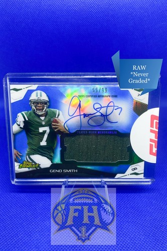 2014 Topps Finest AJR-GS Geno Smith /99 On Card Auto Jersey 2nd Year *One Owner* - Picture 2 of 10