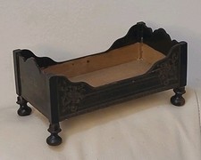 Antique Biedermeier Dollhouse Bed German BOULE Stenciled Larger Miniature