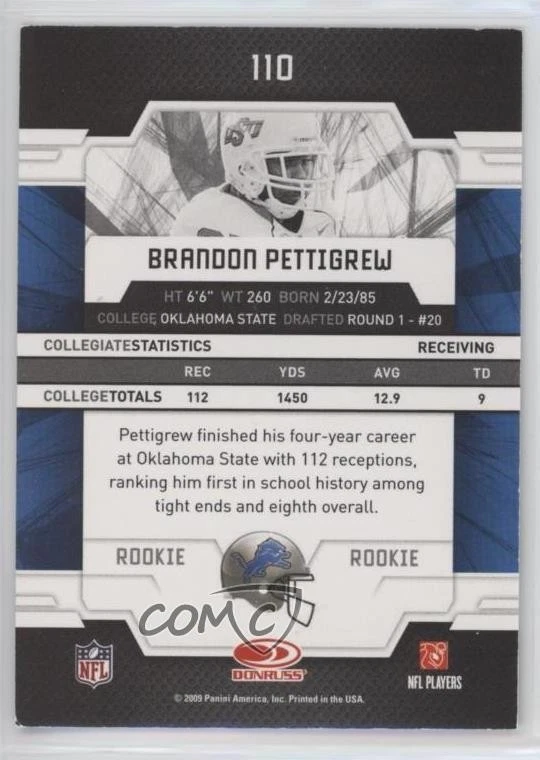 2009 Donruss Elite Rookies /999 Brandon Pettigrew #110 Rookie RC - Image 2 of 2