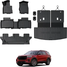 Floor Mats for 2020-2024 2025 Ford Explorer (7-seat), All Weather TPE Black 