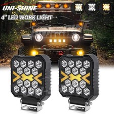 Pair 4 Led Square Work Lights Flood Lights Fit Truck Offroad Tractor Suv Jeep