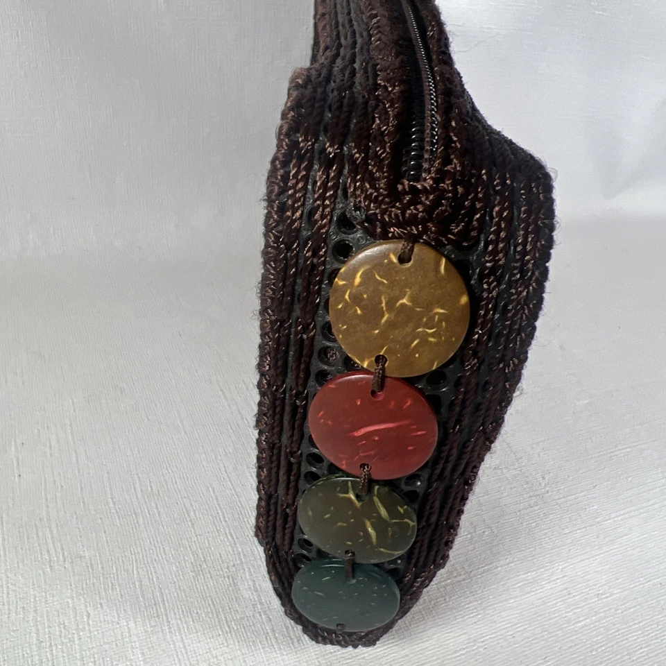 Crochet Multicolor Wooden Women’s Wallet Wristlet Barrel Shaped Zip Structured - Image 4 of 4