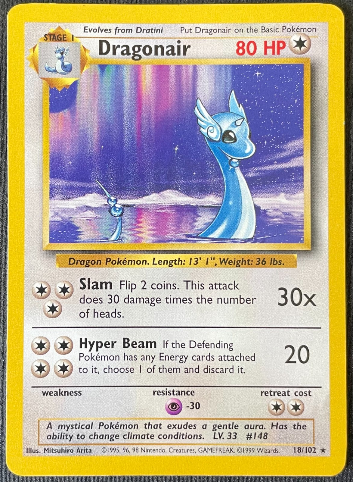 1999 POKEMON DRAGONAIR WOTC BASE SET VINTAGE UNLIMITED RARE CARD #18/102 - NM