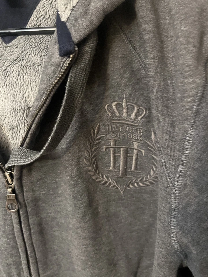 TOMMY HILFIGER Hoodie Womens S Gray Full Zip Faux Fur Sherpa Lined Activewear - Image 3 of 4