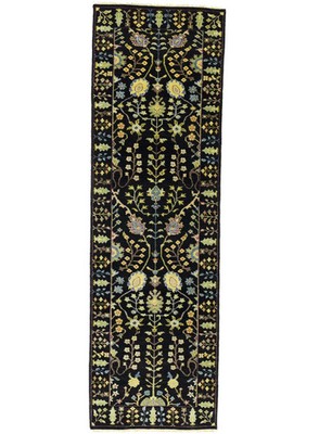 2'5X8 Tree of Life Floral Black Osh Chobi Oriental Runner Rug Hallway Carpet