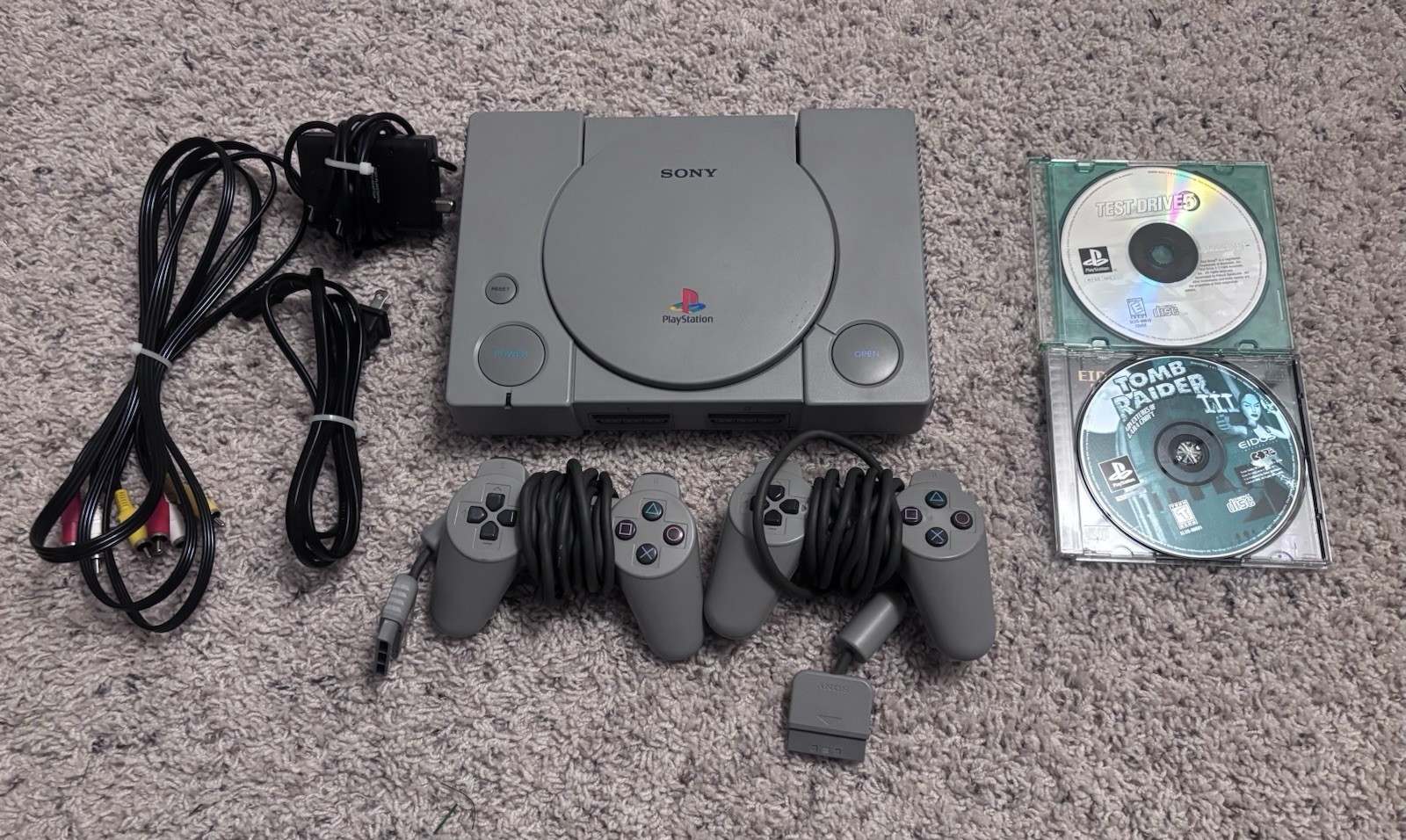Sony PlayStation 1 Gray Console Original PS1 Complete With 2 Controllers & games