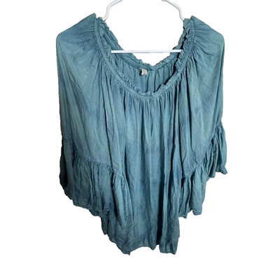 Elan Blouse Women's One Size Blue Tie Dye 3/4 Sleeve Ruffle Off the Shoulder Top