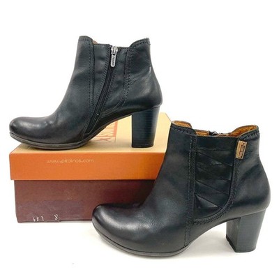 Pikolinos Black Leather Zip-up Ankle Boots w/Zig-zag Detailing Women's 7.5-8