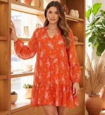 Vince Camuto Orange Pink Floral Tiered Babydoll Mini Dress C3422900 NWT XL 366 1