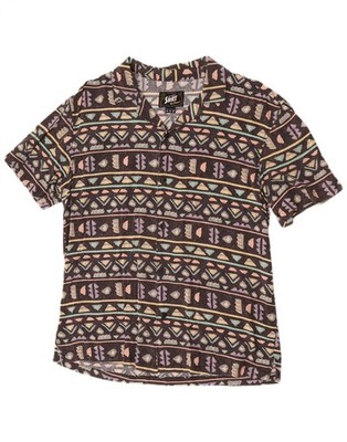 Pull & Bear Herren Kurzarm Hemd mittelbraun geometrisch Hawaii AI08