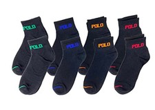Polo Ralph Lauren 8 Pairs Mens Low Cut Ankle Socks in Black Sock Size 10-13