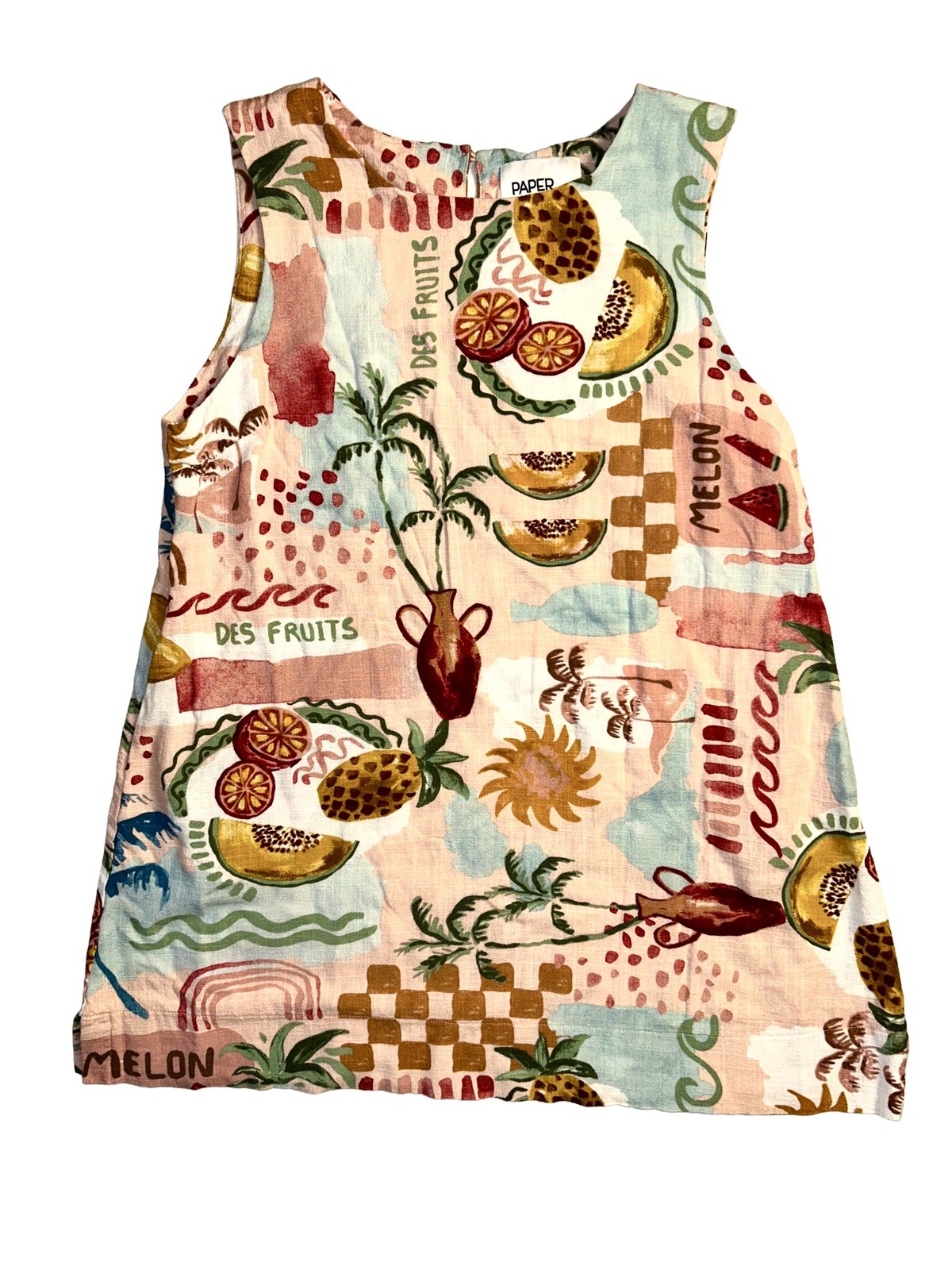 Anthropologie Paper Heart Fruit Print Resort Dress Women’s Large Linen Tropical