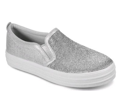 Sketchers Double Up Shine Brite Bling Platform Shoes White Silver Womens 7.5
