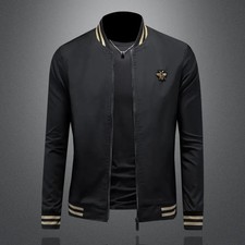 Men Luxury Fashion Trend Bomber Streetwear Long Sleeve Zipper Casual Jacket Coat