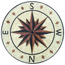 Handmade Marble Mosaic Compass Medallion - 32-Inch Decorative Art Tile