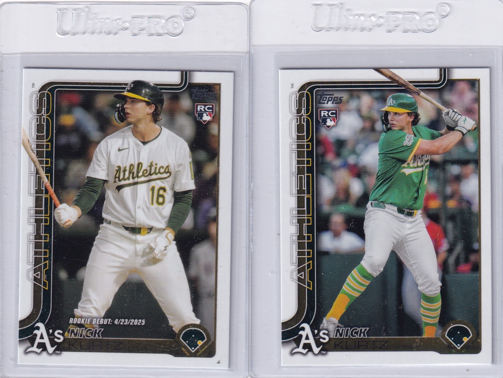 2025 TOPPS UPDATE NICK KURTZ ROOKIE DEBUT #US197 + BASE ROOKIE #US201 ATHLETICS!