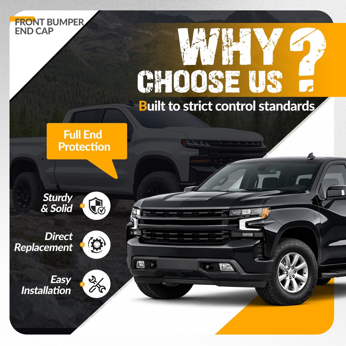 Silverado Left Bumper End Cap - Driver Side Front Bumper End Cap Extension Trim Replacement For 2019 2020 2021 2022 Chevy Silverado 1500, Moldings