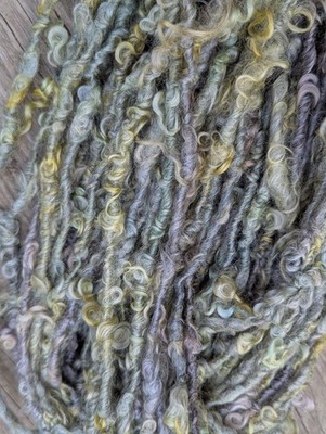 Handspun Art Yarn wool locks blue purple gray Saori weaving knit felt crochet