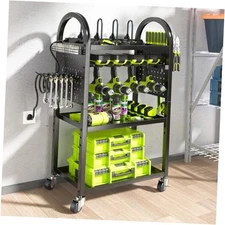  Power Tool Organizer Cart with Charging Station,Garage Floor Black-with Power