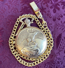 Gold Tone Full Hunter Quartz Pocket Watch Eag...