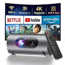 Smart Projector 1080P/4K WiFi 6 Bluetooth 5.4 Mini Portable Movie HDMI 120 inch