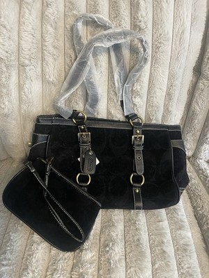 Vintage Y2K Black Coach Hampton Suede Satchel - 2004 - New With Tags